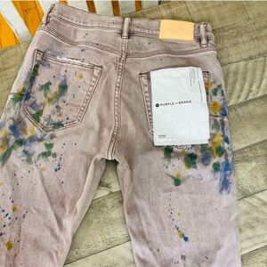 Men's Paint-Splatter Jeans - Beige